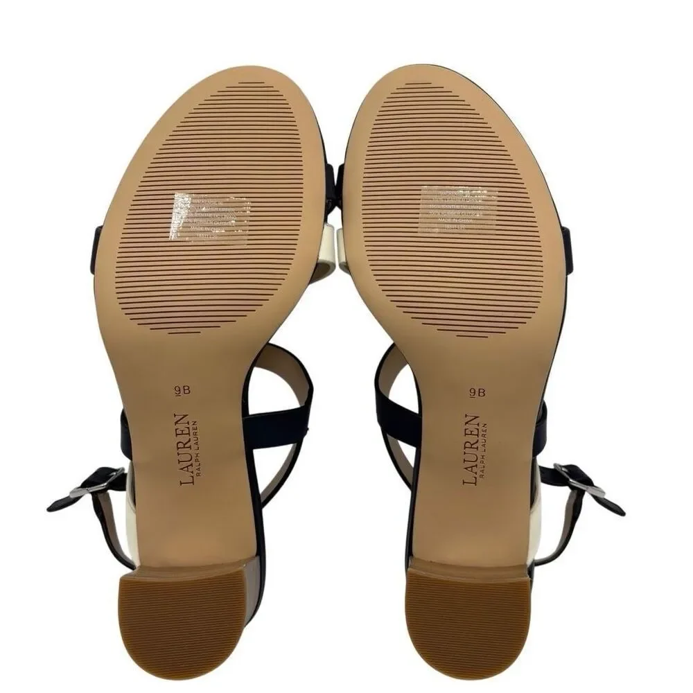 Lauren Ralph Lauren Mackensie Heeled Sandals‎ Black/Cream Size 9B NEW NWOT